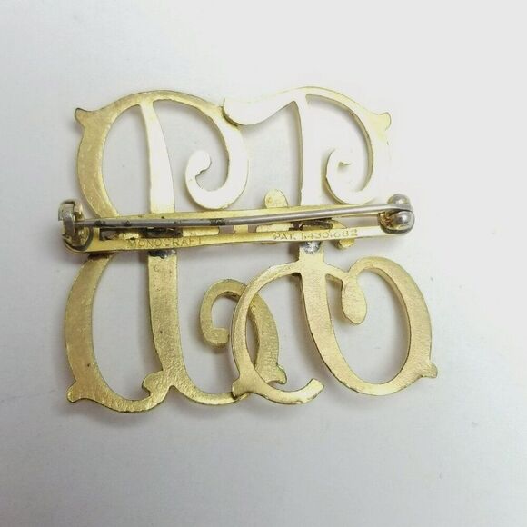 Vintage Monocraft F B Monogram Brooch Gold Tone Initial Letter Signed Pat Number - Picture 3 of 8